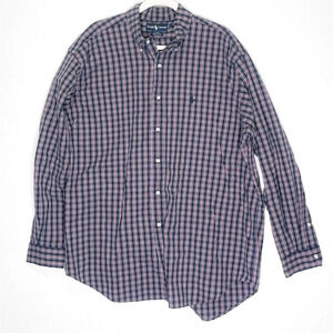 Ralph Lauren XL Navy Blue Red Plaid Blake 100% Cotton Long Sleeve Shirt